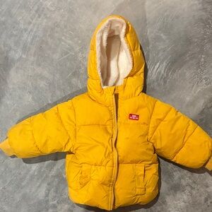 ULTRA WARM Yellow Hooded Puffer Jacket with Sherpa Lining
